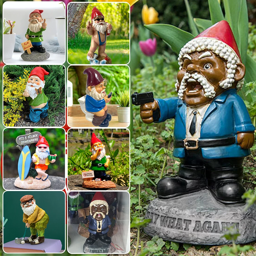 Funny Gnome Statue Miniature Ornaments Resin Figurines Handicraft Naughty Dwarf Landscape Garden Figurines Home Decoration Gift