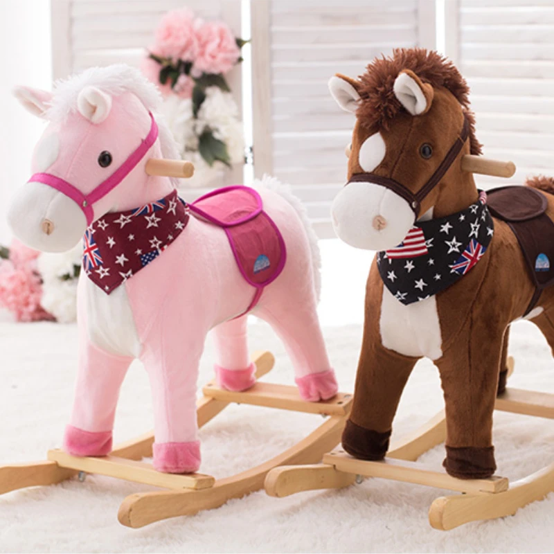 Baby Solid Wood Rocking Horse Children Safety Unicorn Trojan Toddler Rocking Chair Gift Birthday Gift For 2-8 Years Old