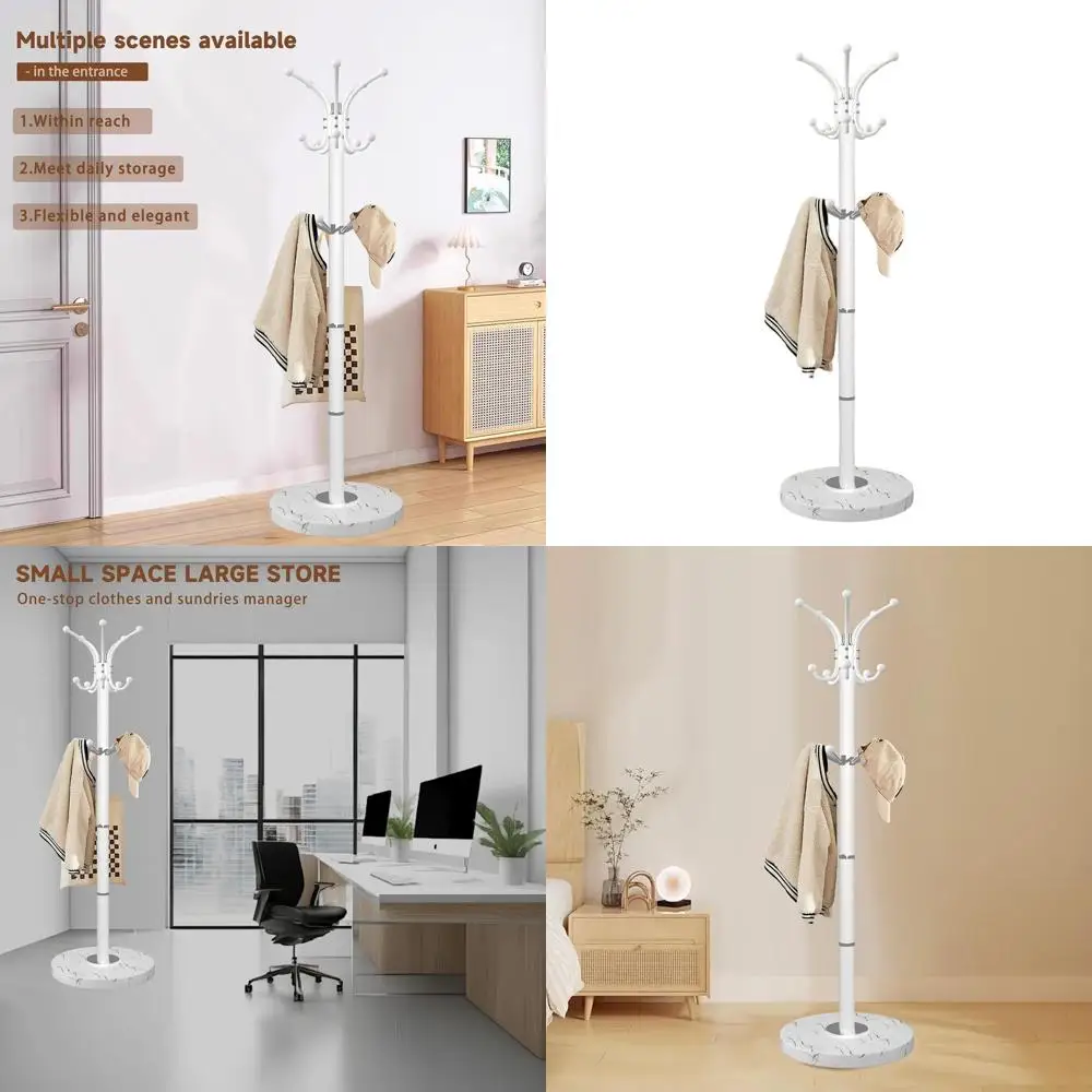 

Современный 360 ° Вращающаяся вешалка для одежды с 14 крючками и основанием из натурального мрамора для прихожей дома или офиса