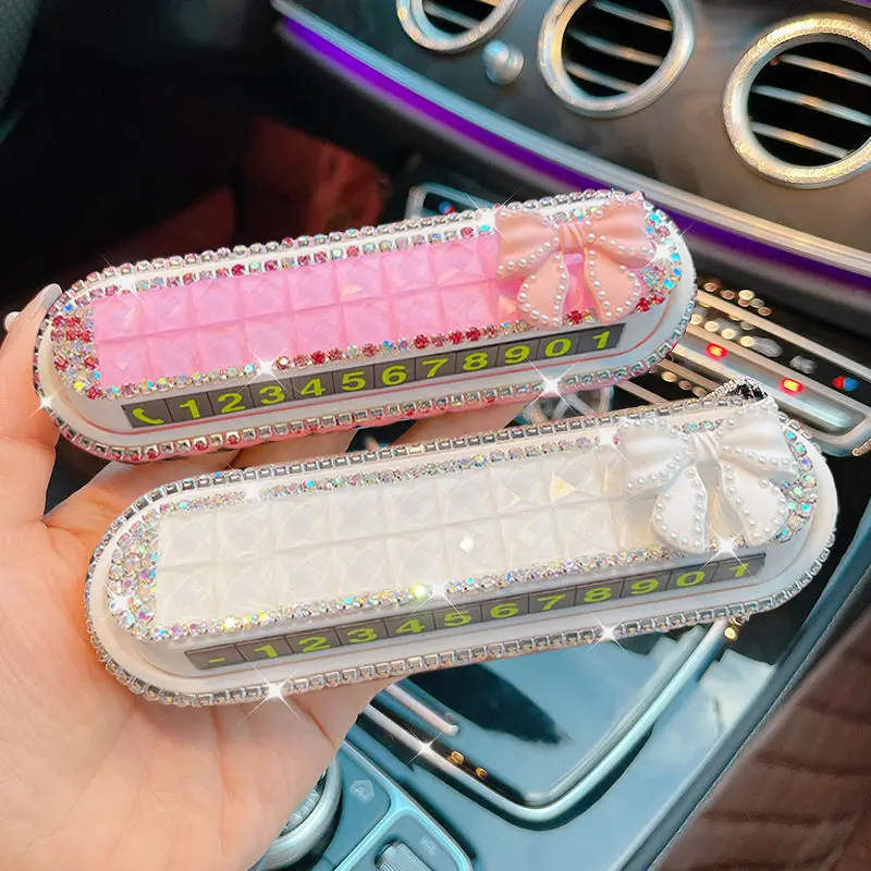 New Temporary car parking plate with diamond inlay mobile phone number hidden mobile license plate goddess style cute decoration