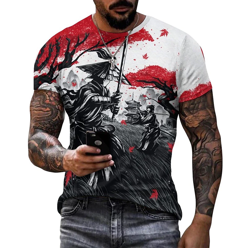 

Vintage Japanese Samurai Ink Wash Graphic T Shirts Harajuku Fashion Streetwear T-Shirt Casual Oversized Mens Designer Clothes