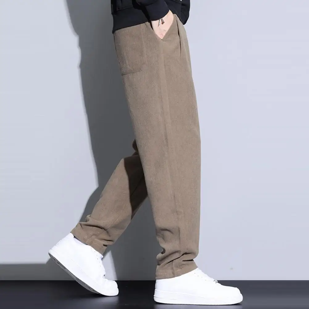 

Men Casual Cotton Pants Drawstring Waist Pants Men's Winter Fall Sport Pants with Thick Plush Pockets Elastic Waist for Daily