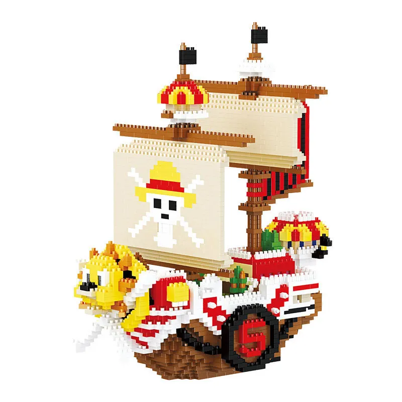 One Piece THOUSAND SUNNY Building Block Diamond Bricks Anime Going Merry Pirate Ship Mini Toy Figure For Children