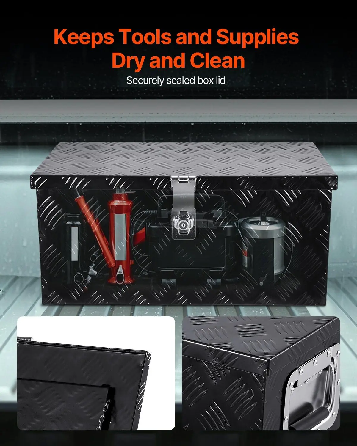 صندوق أدوات من الألومنيوم عالي التحمل مقاس 20 × 12 × 9.5 بوصة، تصميم خفيف الوزن مقاوم للعوامل الجوية لسرير بيك اب باللون الأسود #5