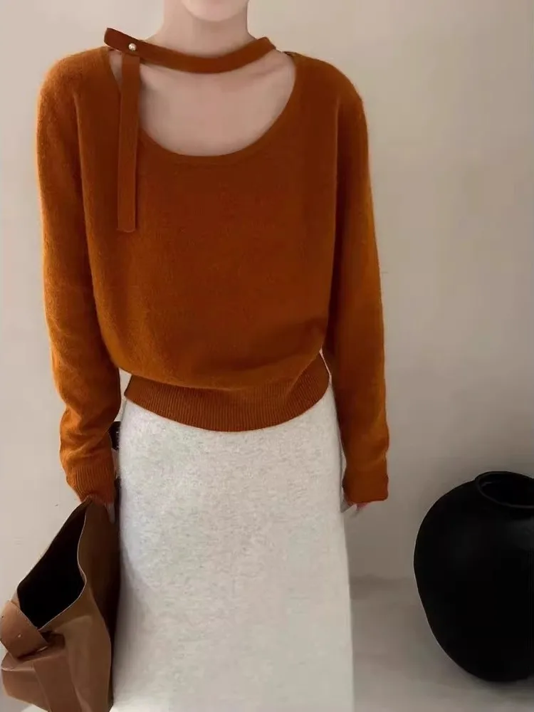 

Оранжевая вязаная сетчатая основа irt, женская осенне-зимняя модная внутренняя одежда, верхняя одежда, свитер, высококачественный топ U-Ne