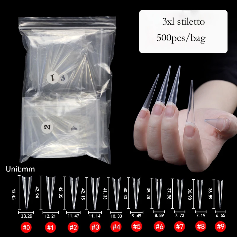 

500pcs/bag Acrylic Clear Half Cover Nail Tips Traceless False Half Nails Long Nails Salon Manicure Accessories Tools Supplies