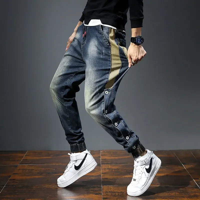 

With Pockets Jeans for Men Kpop High Quality Korean Trousers Fashion Stacked Luxury Aesthetic Original Cotton Man Cowboy Pants