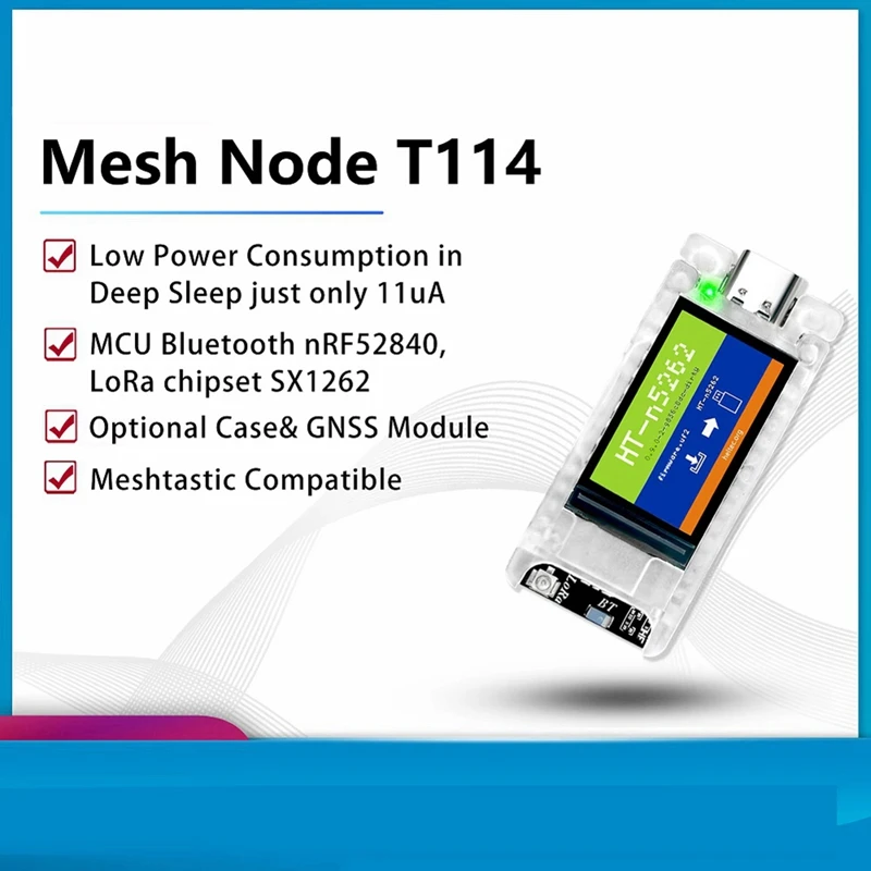 

Mesh Node T114 Lora + BLE NRF52840 SX1262 TFT Display Low Power Positioning Devboard For Arduino Meshtastic 433-510Mhz