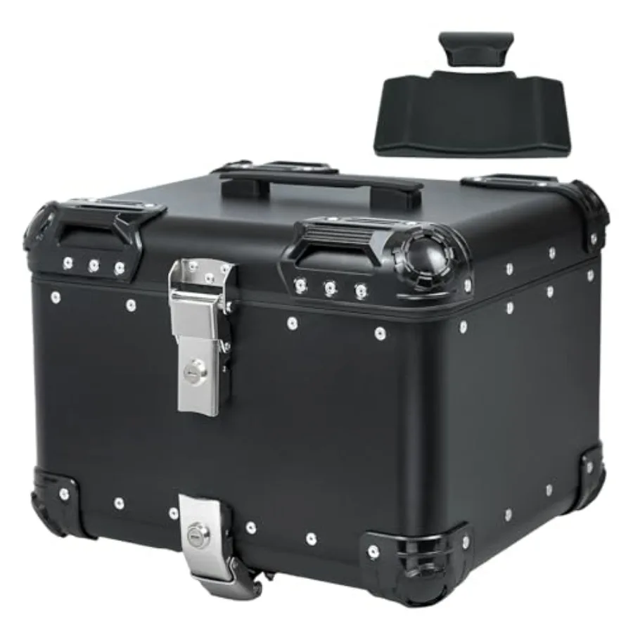 

Motorcycle Top Case with Top Handle 45L Aluminum Tail Box with Security Locks Universal Bracket Plate Hard Storage Box for Ridi