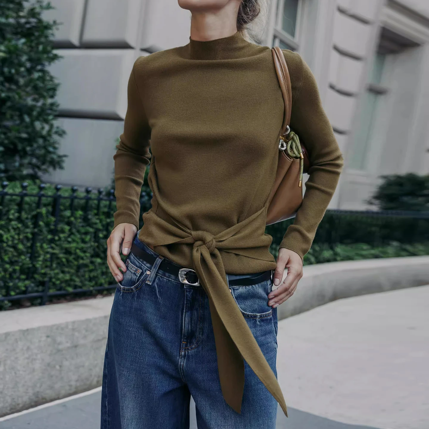 

Z женский вязаный свитер Long Sve с узлом и украшением, облегающий покрой Personali, Новое поступление, осень 2025 г.