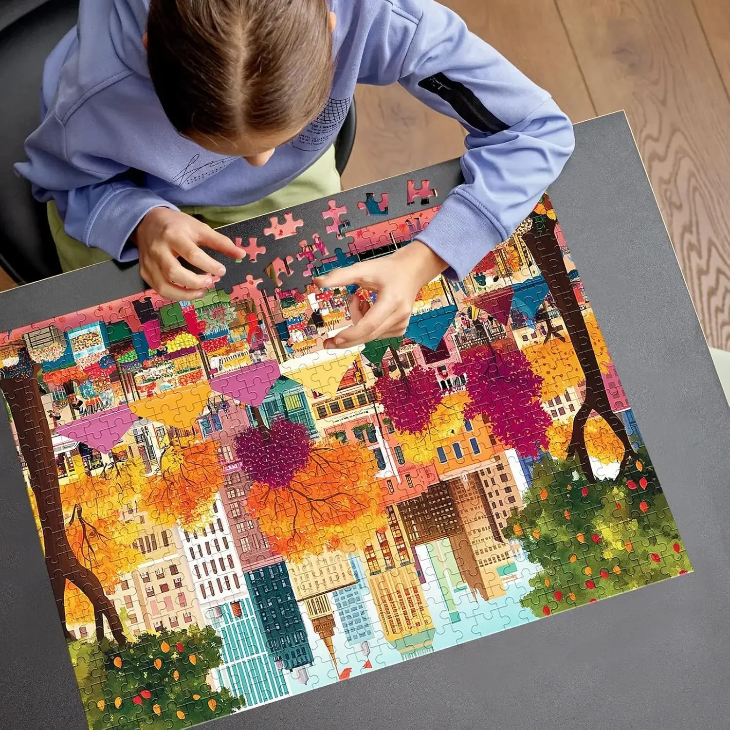 Beautiful Autumn Market Wooden Puzzle 120/300/500/520/1000/1314 Pcs for Gameroom Bedroom Livingroom Decor Family Challenge Game