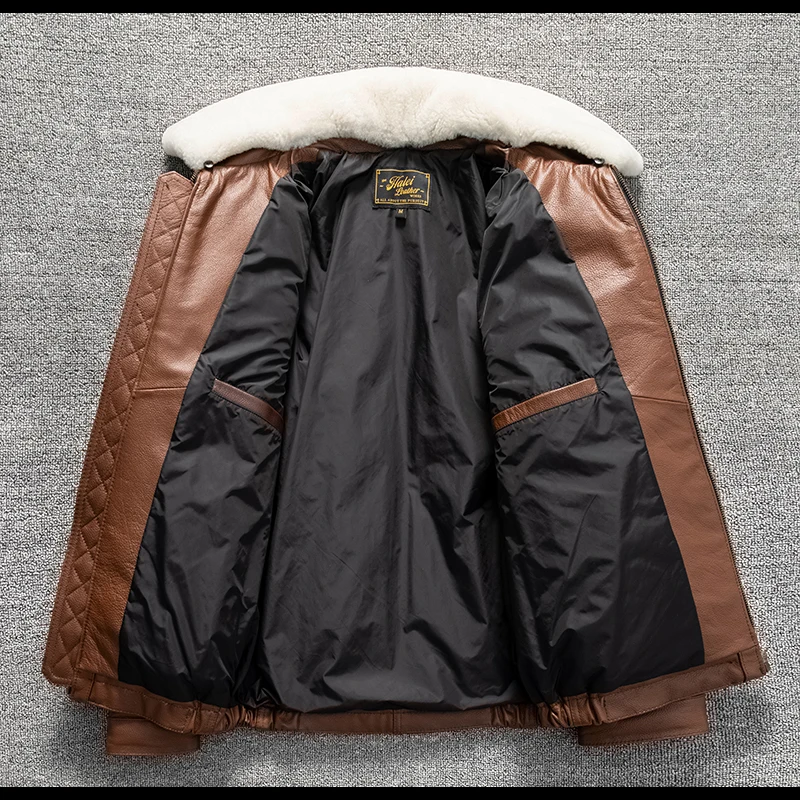سترة جلدية كبيرة الحجم للرجال مقاومة للرياح دافئة بسيطة من الطبقة الأولى من جلد البقر معطف قصير كبير الحجم ملابس خارجية للرجال #5