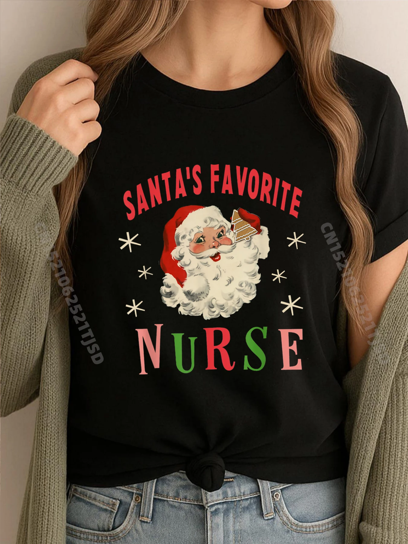 

Ретро Санта-Любимая медсестра, Рождественская группа медсестер, аниме, футболки, классическая футболка, женская стираная футболка