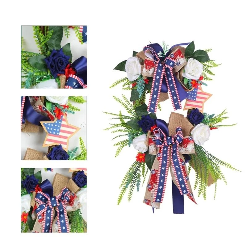 

Independence Day Artificial Flower Wreath Door Flower Hangings Wreath Tulips Hanger Wreath Farmhouses Cottage 15UB