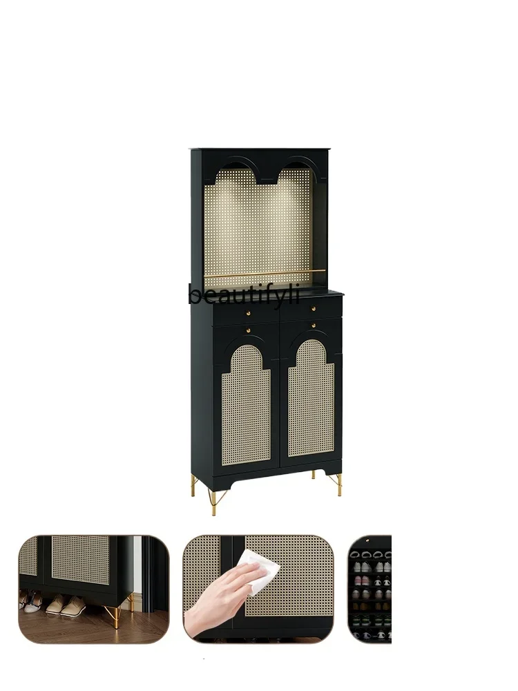 xx1French Retro Shoe Cabinet Clothes Rack Integrated Doorway Shoe Cabinet Large Capacity Multi-Layer Oversized