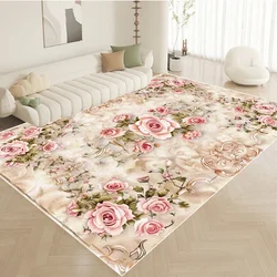 Nordic Luxury Pink Carpet Living Room Large Size Pastoral Flower Home Bedroom Rugs Washable Lounge Rug Hotel Lobby Floor Mats