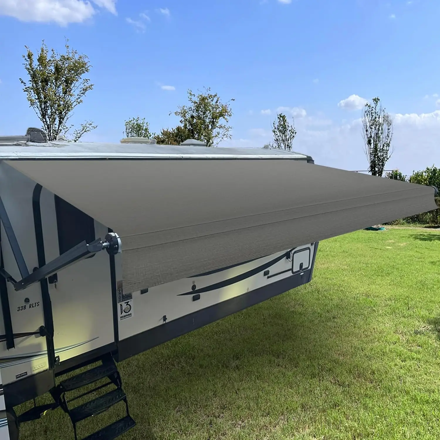 

Heavy Duty Waterproof Vinyl RV Awning Fabric Replacement, 16 oz, Smoke Grey 15'2'', Universal Fit for Campers