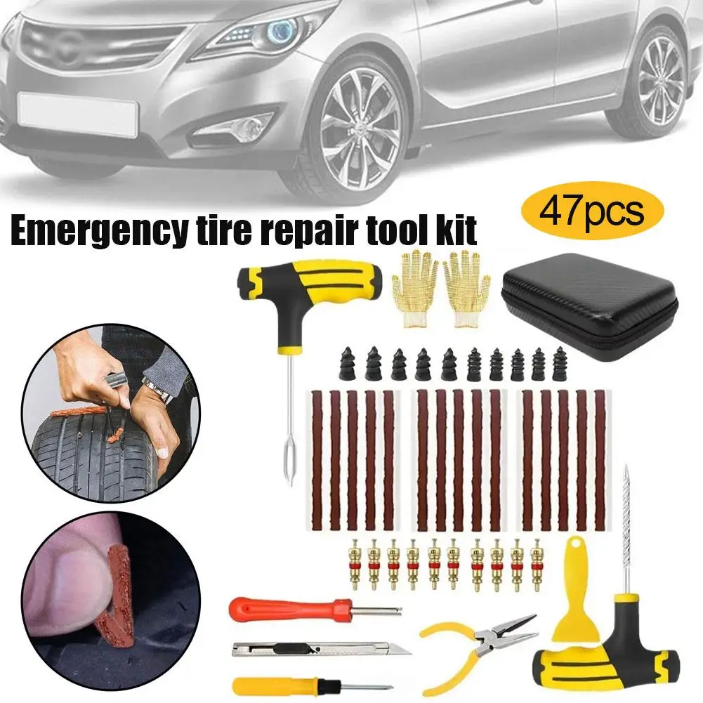 47-teiliges Auto-Reifenreparatur-Set, Notfall-Reparaturwerkzeug-Set für Motorrad-Schlauchlose Reifen, Tragbares Kfz-Werkzeugset