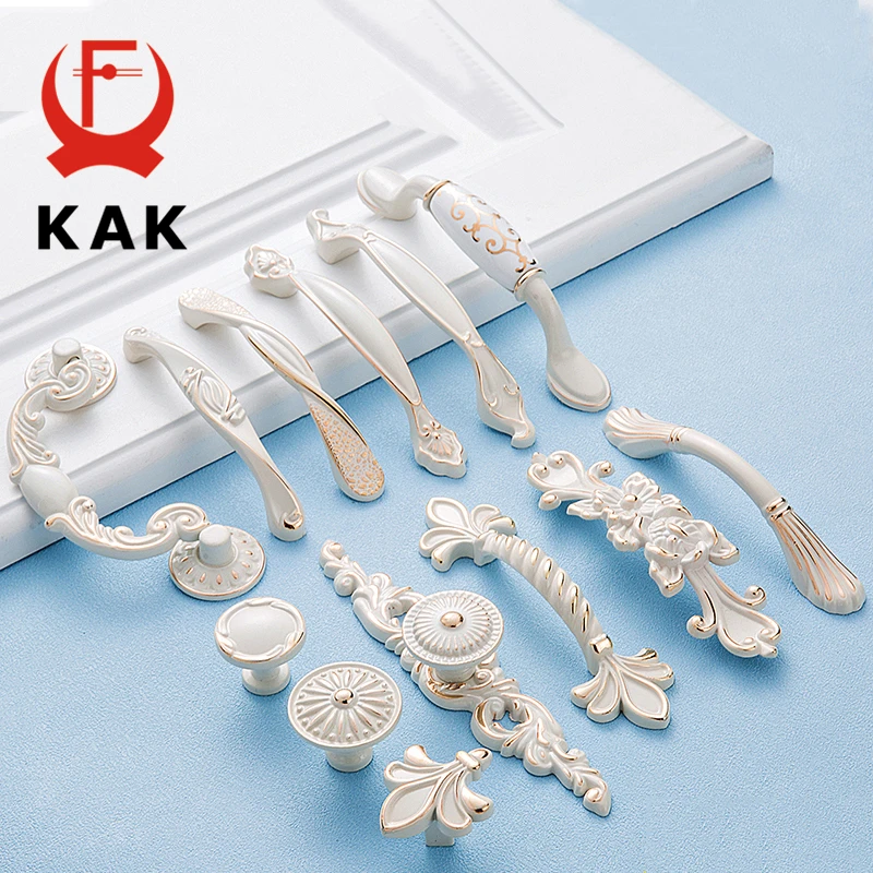 KAK Zinc Aolly Ivory White Cabinet Handles Kitchen Cupboard Door Pulls Drawer Knobs European Fashion Furniture Handle Hardware