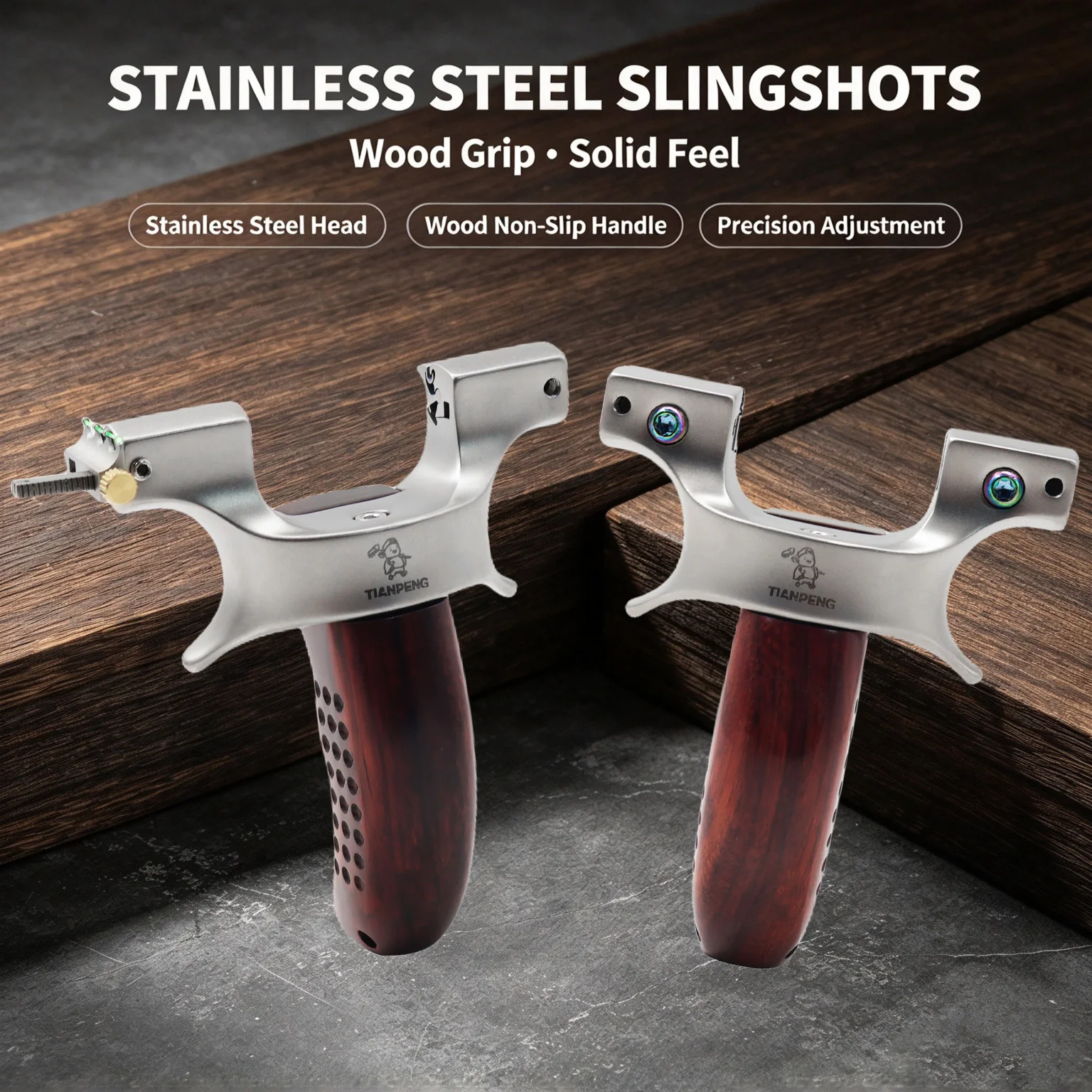 Wood Handle Stainless Steel Y-Shaped Slingshot Dragon Tooth & Quick-Press Colorful Screw Clamp 2 Models Outdoor Practice