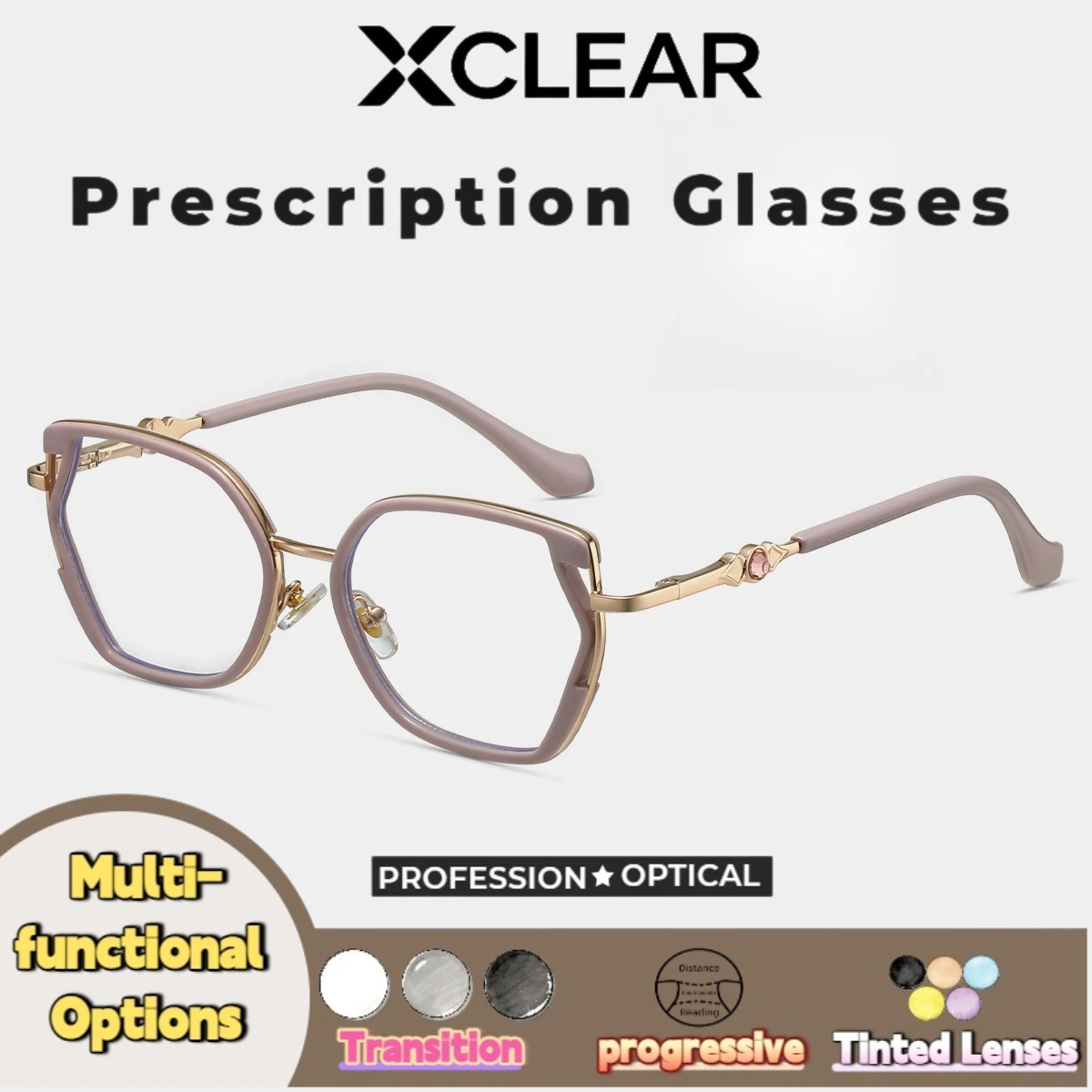 Xclear Geometric Frame Versatile Myopia Prescription Glasses Classic High Quality Anti Blue Ray Progressive Optical Eyeware