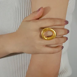 Nivora High Quality Stainless Steel Hollow Oval Rings For Women PVD Gold Plated Finger Rings Women Anillos Jewelry