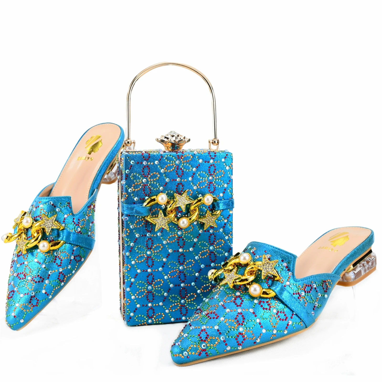 doershow African fashion Italian Shoes And Bag Sets For Evening Party With Stones blue Italian Handbags Match Bags! HAE1-3