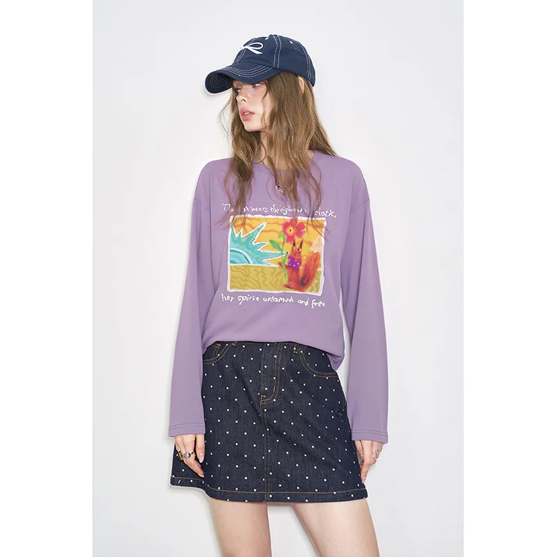 ELFSACK 2025 Inverno Nuovi Arrivi Minimalista Casual Solid Heart Graphic Girocollo Pullover T-shirt per le donne