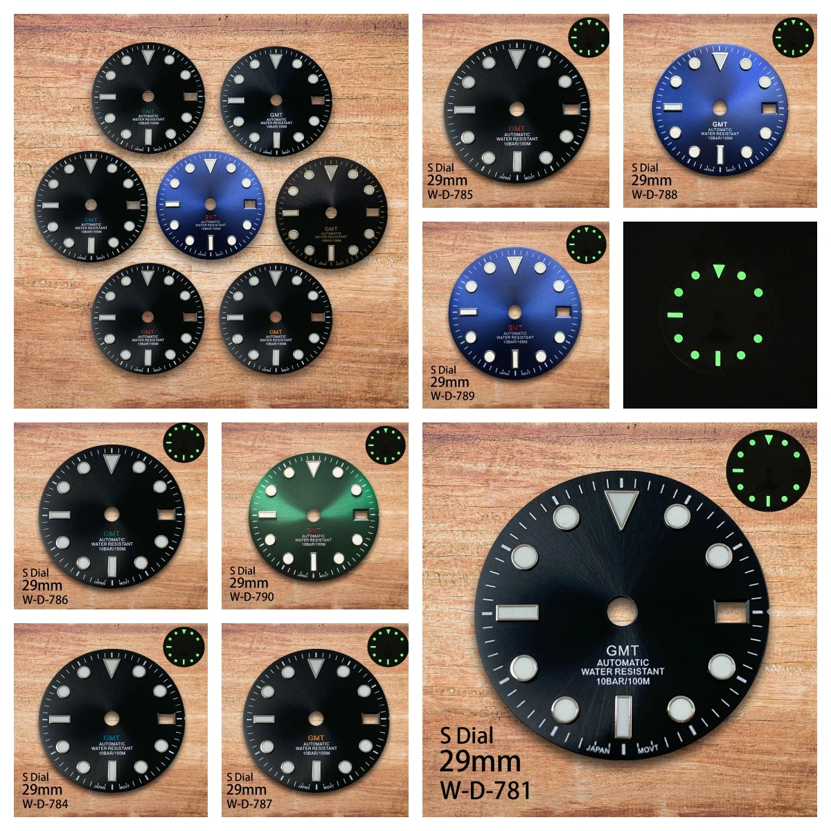 

29mm GMT S Logo Sunburst Dial Fit NH34 Movement Green Luminous High-Quality Dial Watch Modification Accessories 3/3.8/4O'clock