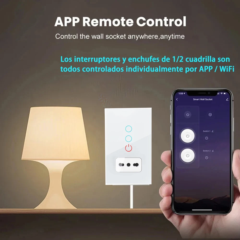 Shawader italia interruttore della luce presa a muro Tuya Wifi Smart Chile presa pannello di vetro spina telecomando intelligente di Alexa Google