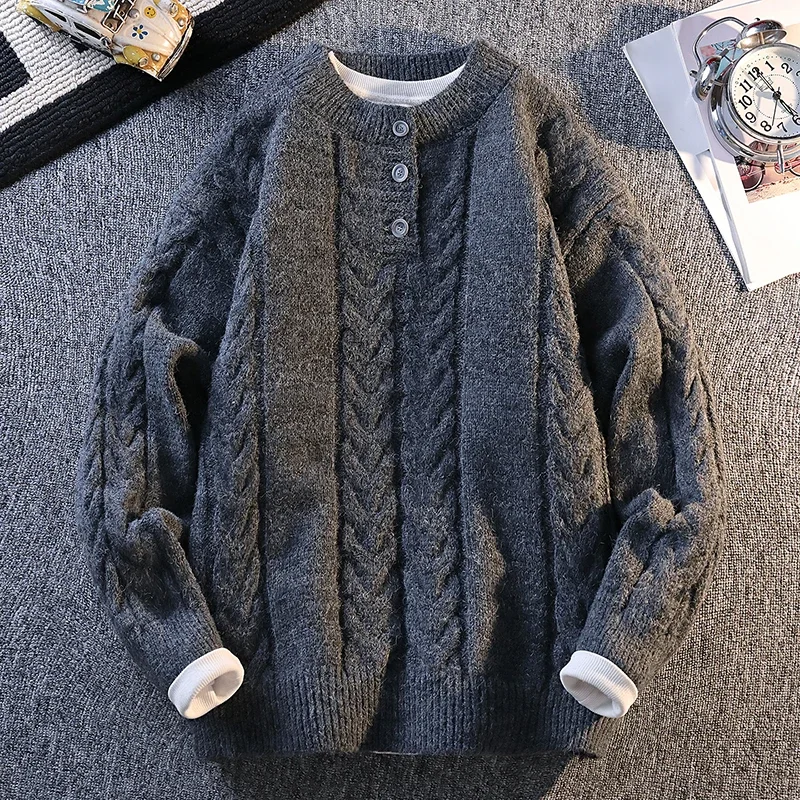 

Knitted Button High-quality Knitted Sweater 2025 Fashion Solid Color Street Trend Autumn Winter Daily Casual Warm Pullover