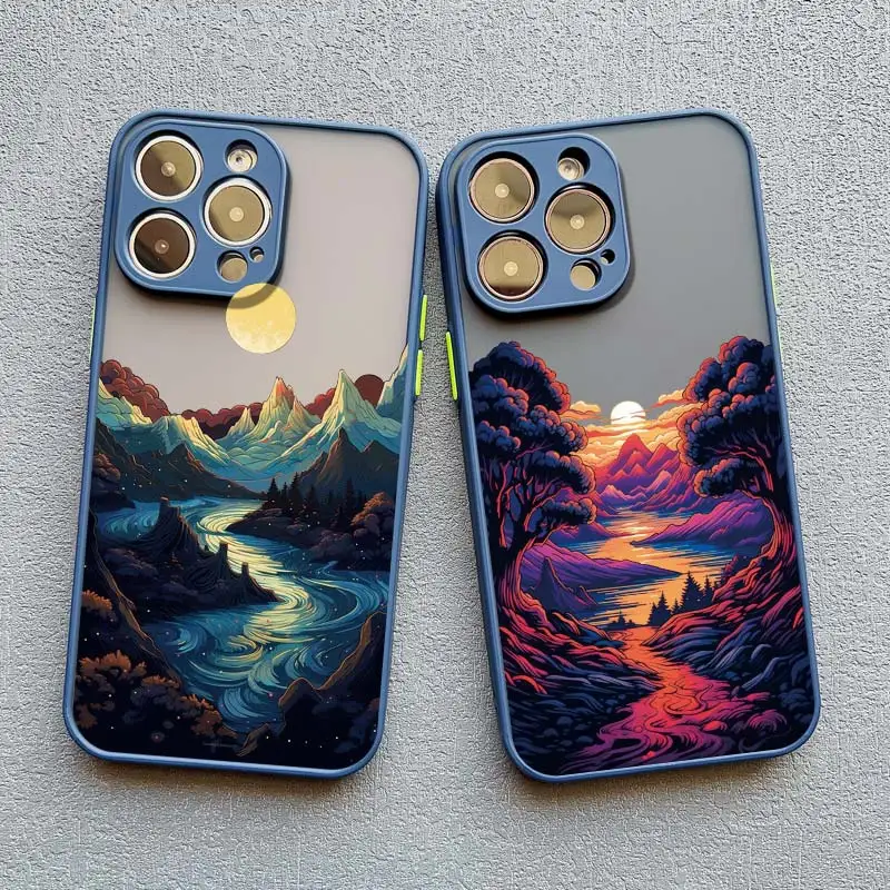 Sunrise Scenery Phone Case For iPhone 13 12 11 Pro Max Mini 15 14 Plus Pro Max XR X XS 7 8 Plus SE Gorgeous Mountain River Cover