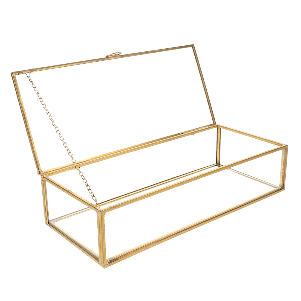 

Rectangle Glass Vintage Jewelry Box 5.7x3.5x2.1 Lidded Display Organizer Case Decorative Storage for Rings Bracelets