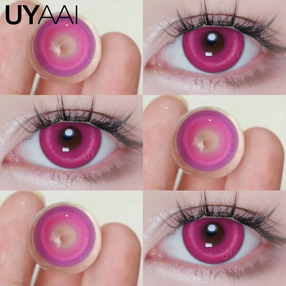 UYAAI-lentes de contacto de Color rosa para Cosplay, lentillas de Anime de moda coreana, cosméticos para ojos, lentillas de colores, lentes rojas, 1