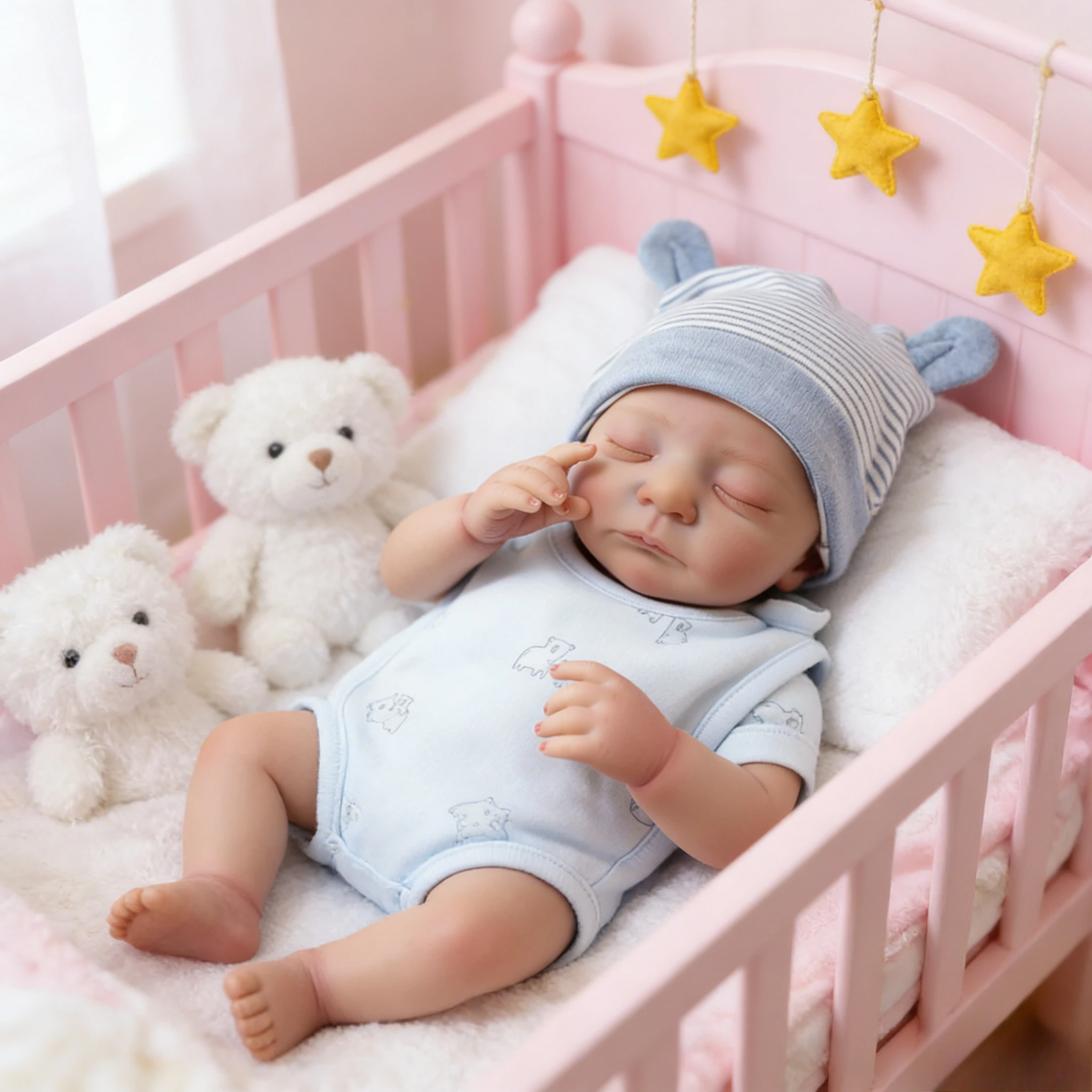 Bambola Reborn Kai Dormiente da 18 Pollici - Corpo Morbido in Tessuto, Pelle 3D con Pittura Multistrato, Capelli Dipinti a Mano e Vene Visibili