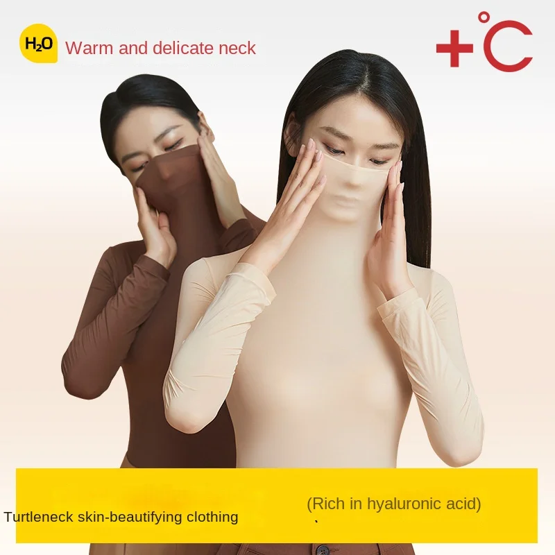 Gola empilhada gola alta beleza pele topo para mulher alta elástica manga longa sem costura roupa interior térmica camisa base feminina