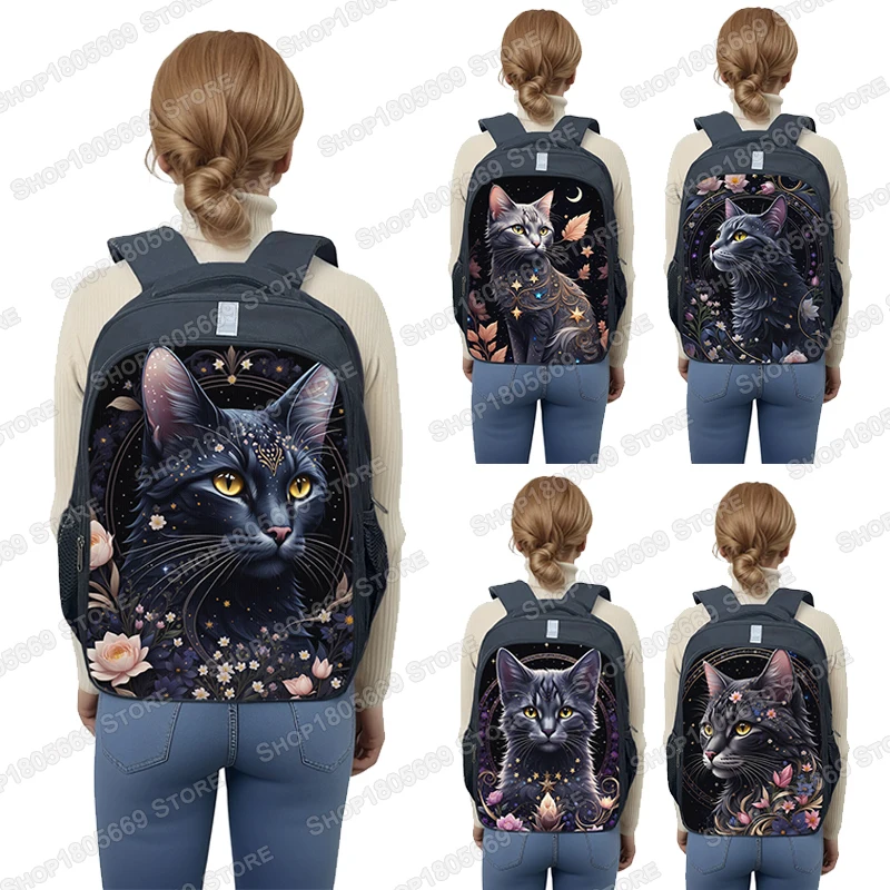 

Kawaii Black Cat Moon Printing Teenager Backpacks Boys Girls School Bags Women Laptop Bag for Travel Kids Bookbag Gift