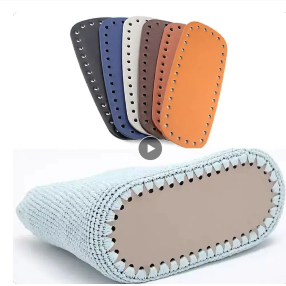 Oval Long Bottom For Knitted Bag PU Leather Bags Accessories Handbag Base Handmade With Holes Solid Color DIY Crochet Bag Bottom