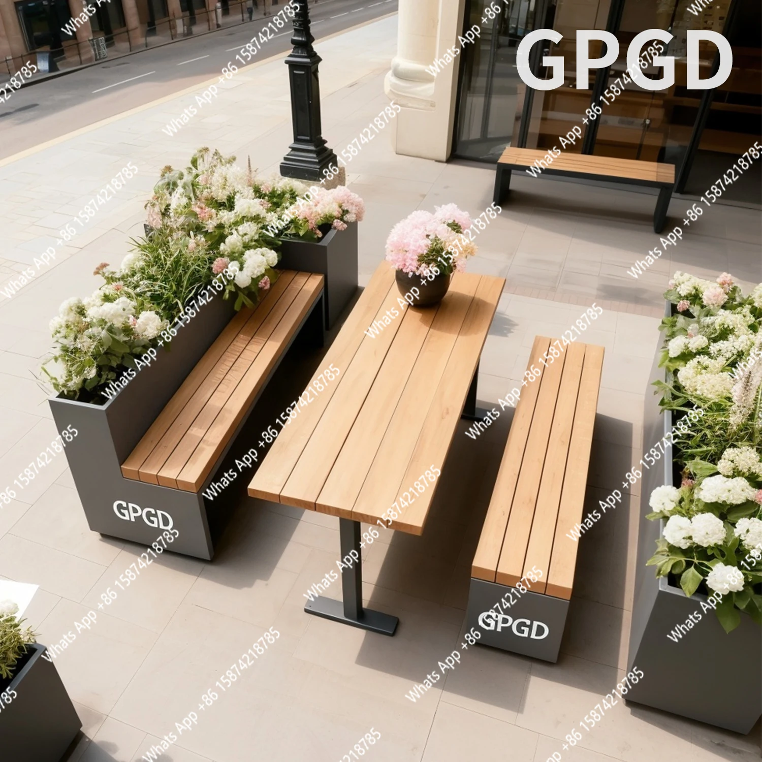 Outdoor flower box table and chair rust-proof waterproof card seat commercial street coffee shop table and chair combination set