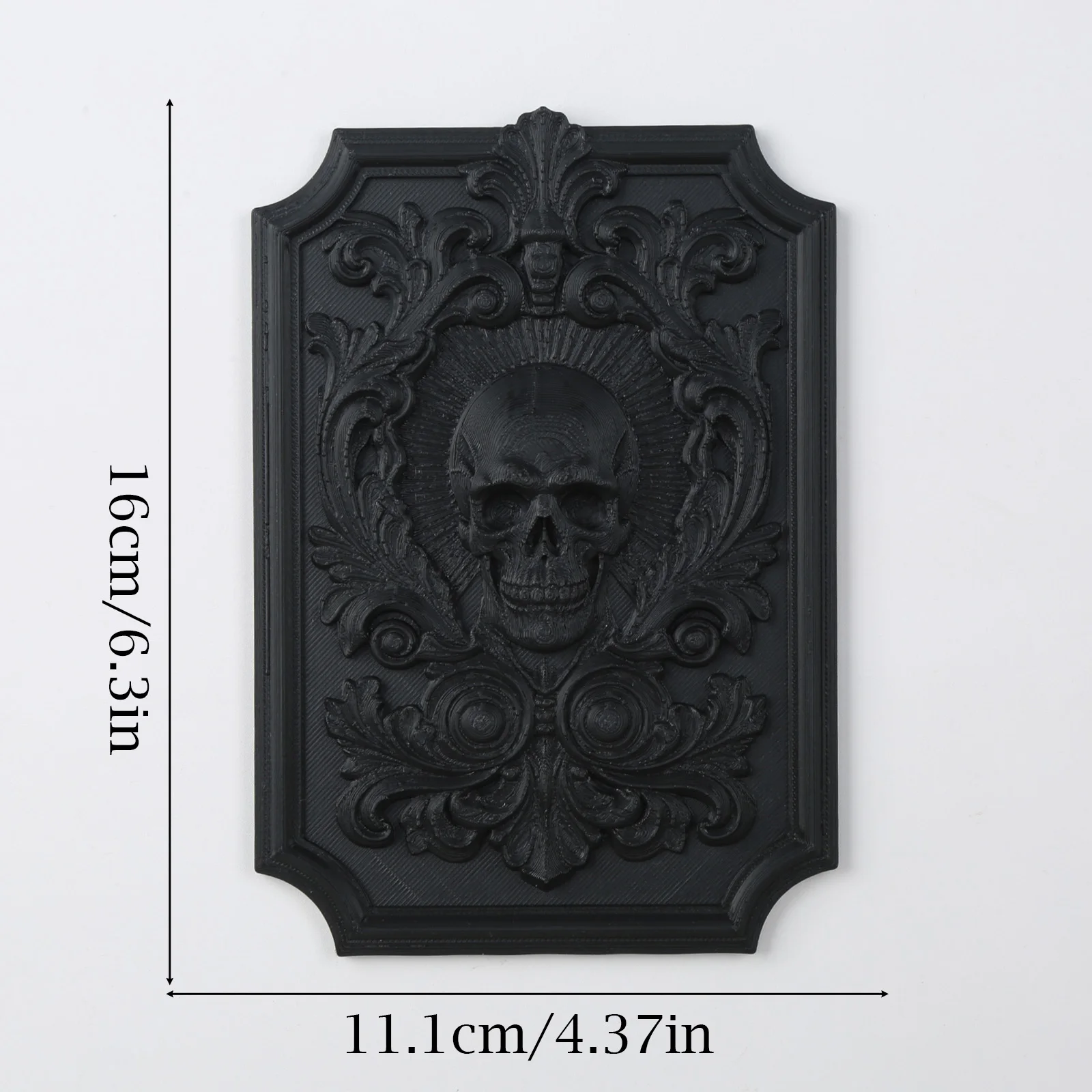 Gothic Baroque Skull Wall Decor, Black Gold Plastic 3D Embossed Wall Art Sculpture for Dark Academia Halloween Home Decor