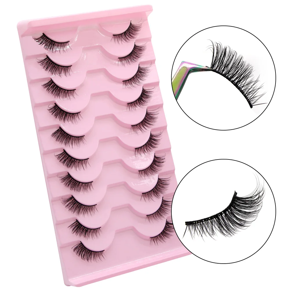 Moonlily 10 Pairs Half Eyelashes Natural Soft Cat Eye Lashes Reusable Winged Fluffy False Mink Lashes Extensions Makeup Tool
