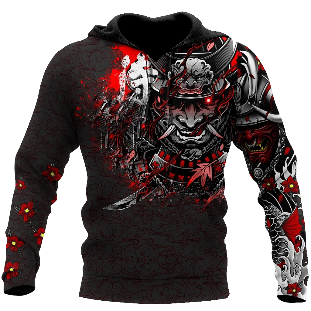 Moletom casual com zíper Harajuku masculino, pulôver unissex, moletom estampado em 3D, tatuagem samurai, outono, inverno, novo, 6XL, 2024