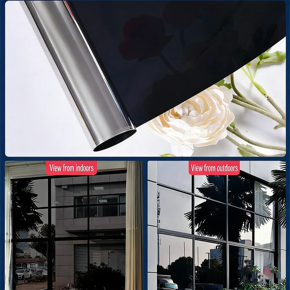 Daytime Reflective Mirror Privacy Window Film Static Cling Heat Control Self Adhesive for Home Office Glass