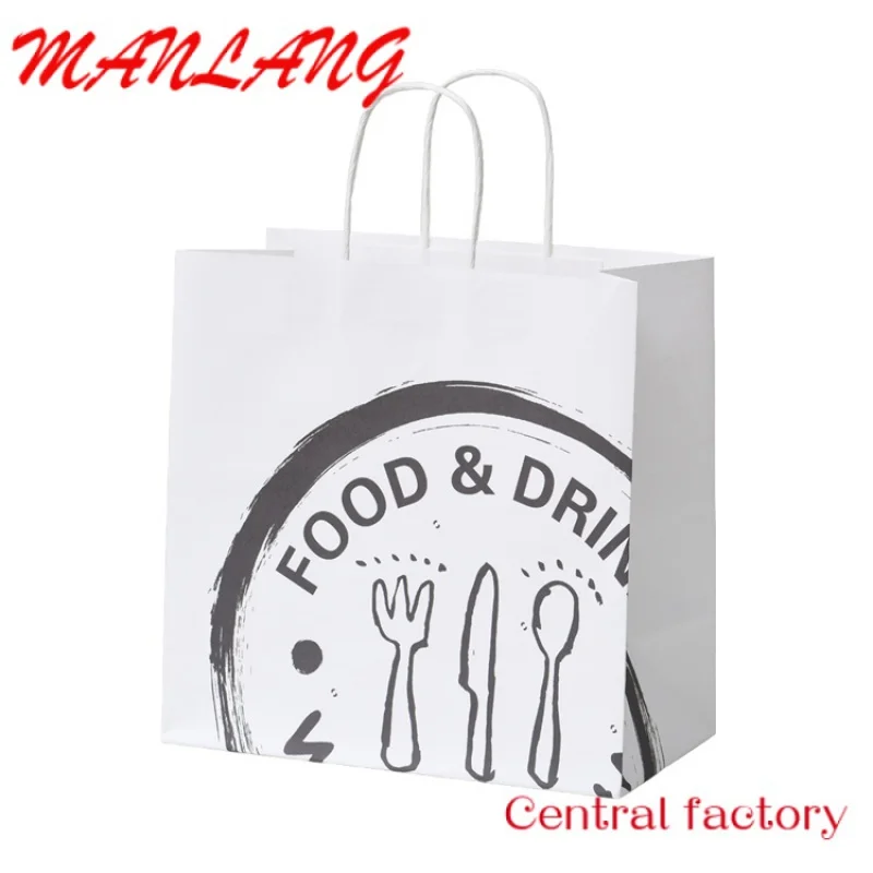 Custom  paper bags with your own logo Food Take Away Brown kraft Paper Bag With Handle