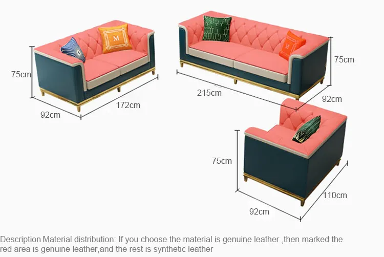 

Luxury European Style Beige Leather 3-Piece Living Room Sectional Sofa Set Small Home Furniture for Apartment
