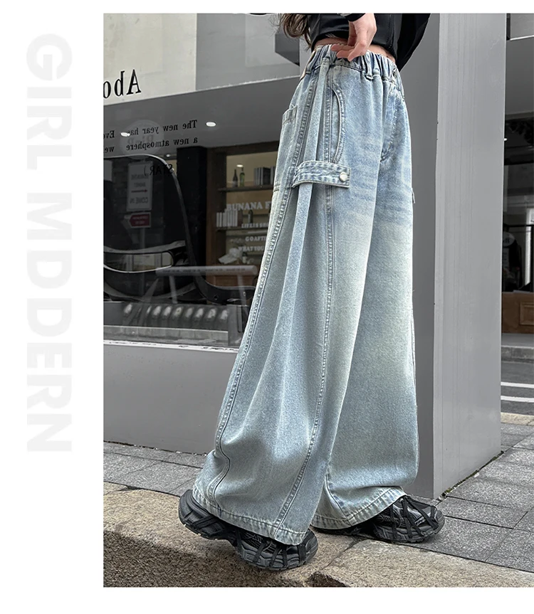 Lose geschnittene Baggy-Jeans im Harem-Stil für junge Mädchen, Kinder-Street-Denim-Hosen für Alter 5 6 7 8 9 10 11 12 13 14 Jahre – Detail 4