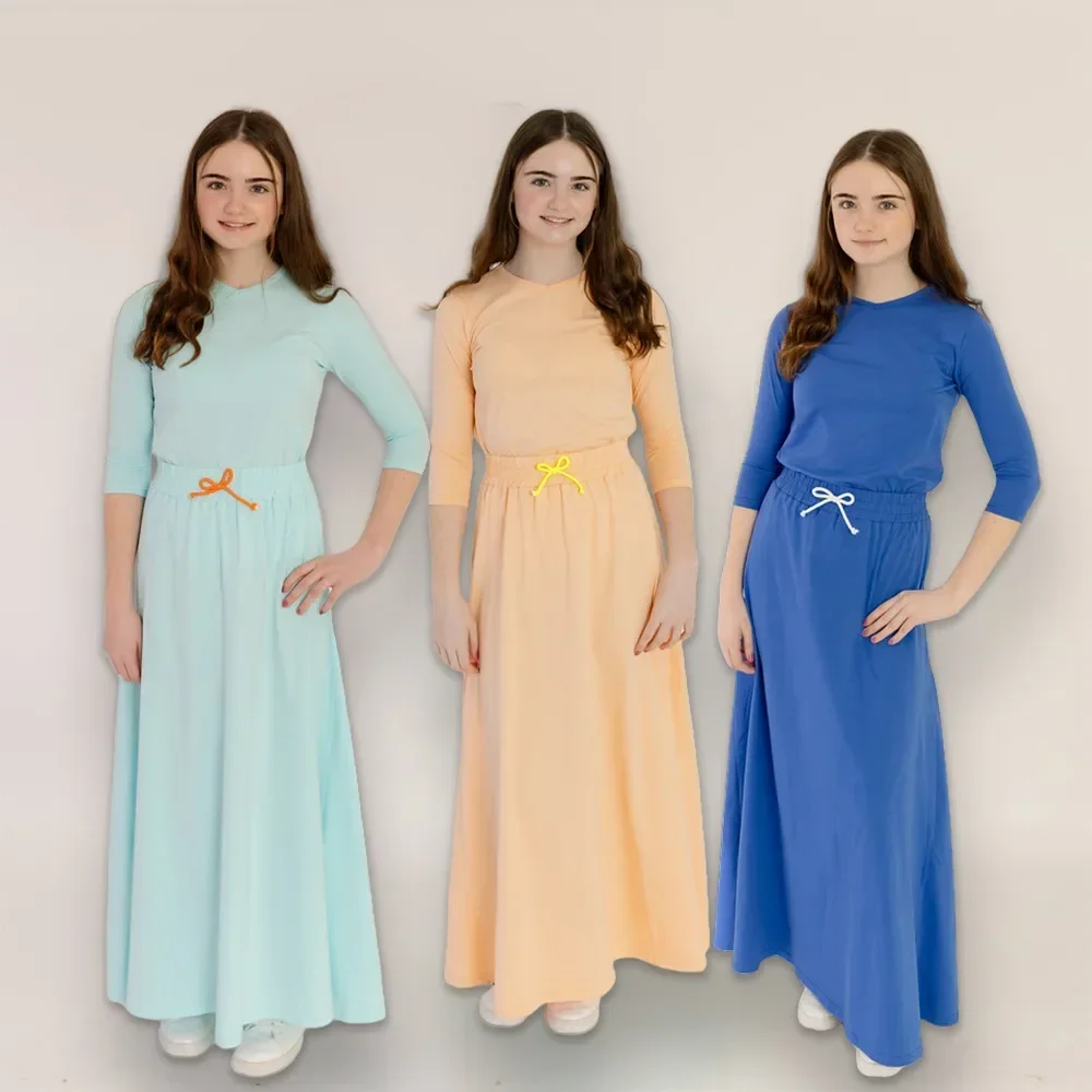 Ap 2025 Spring Summer orange Cotton Solid Casual Clothing Boys Girls Fashion Family Matching Clothes Dress Set