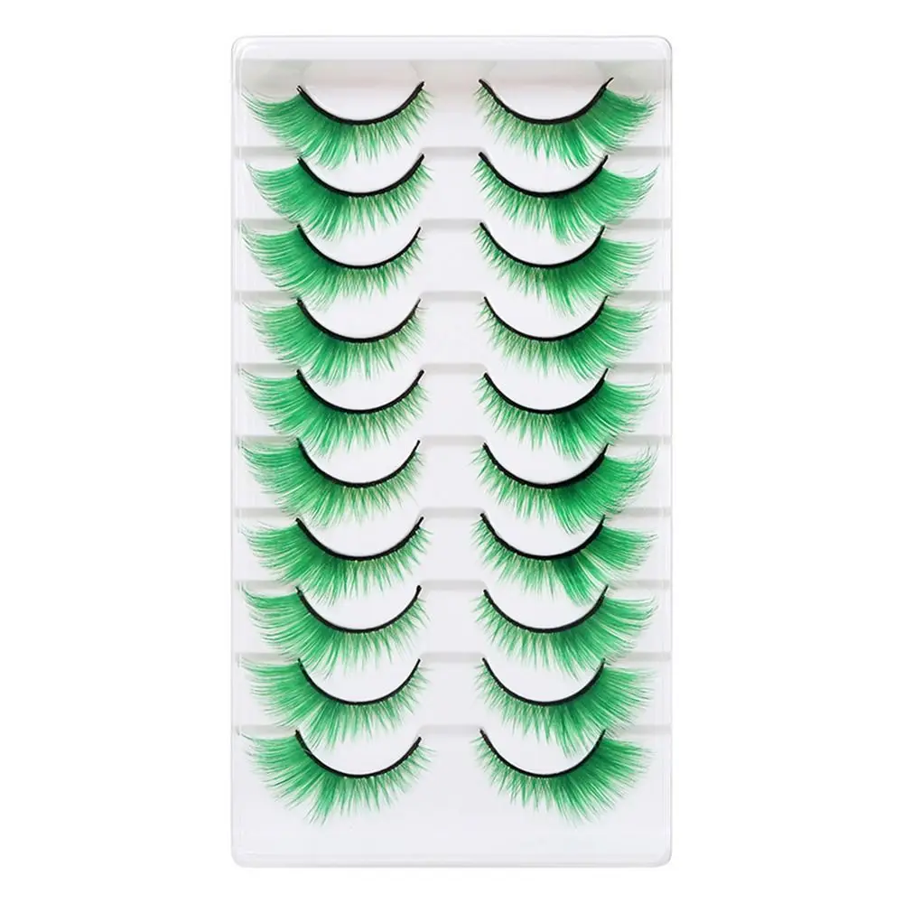 10 Pairs Colorful Colored Lashes Soft Fluffy Red Green Pink Blue Yellow Fox Eye Lashes Dramatic Look Cat Eye Eyelashes