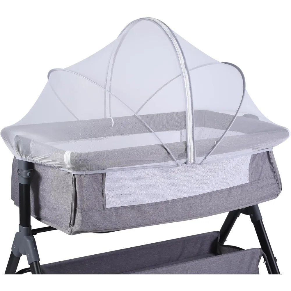 

portable bassinet cover with mosquito net & 2-way zipper, bassinet bedside sleeper crib tent for toddler baby, mosquito net for