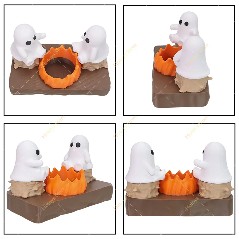 Halloween Cute Ghost Campfire Model Ornament 3D Printed Little Ghost Sit by Bonfire Home Table Decor Halloween Party Gift